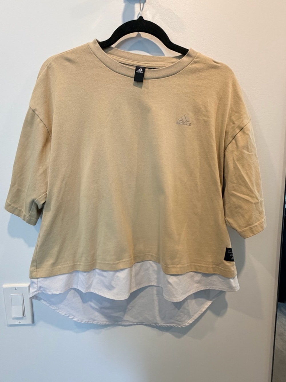 adidas Short Sleeve Layered Tee in Beige and White
